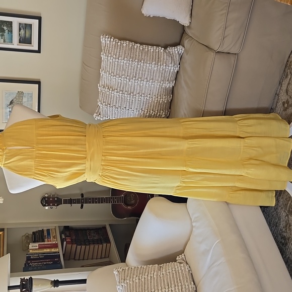 EUC Banana Republic Yellow Halter Maxi Dress Size Medium - Picture 2 of 9